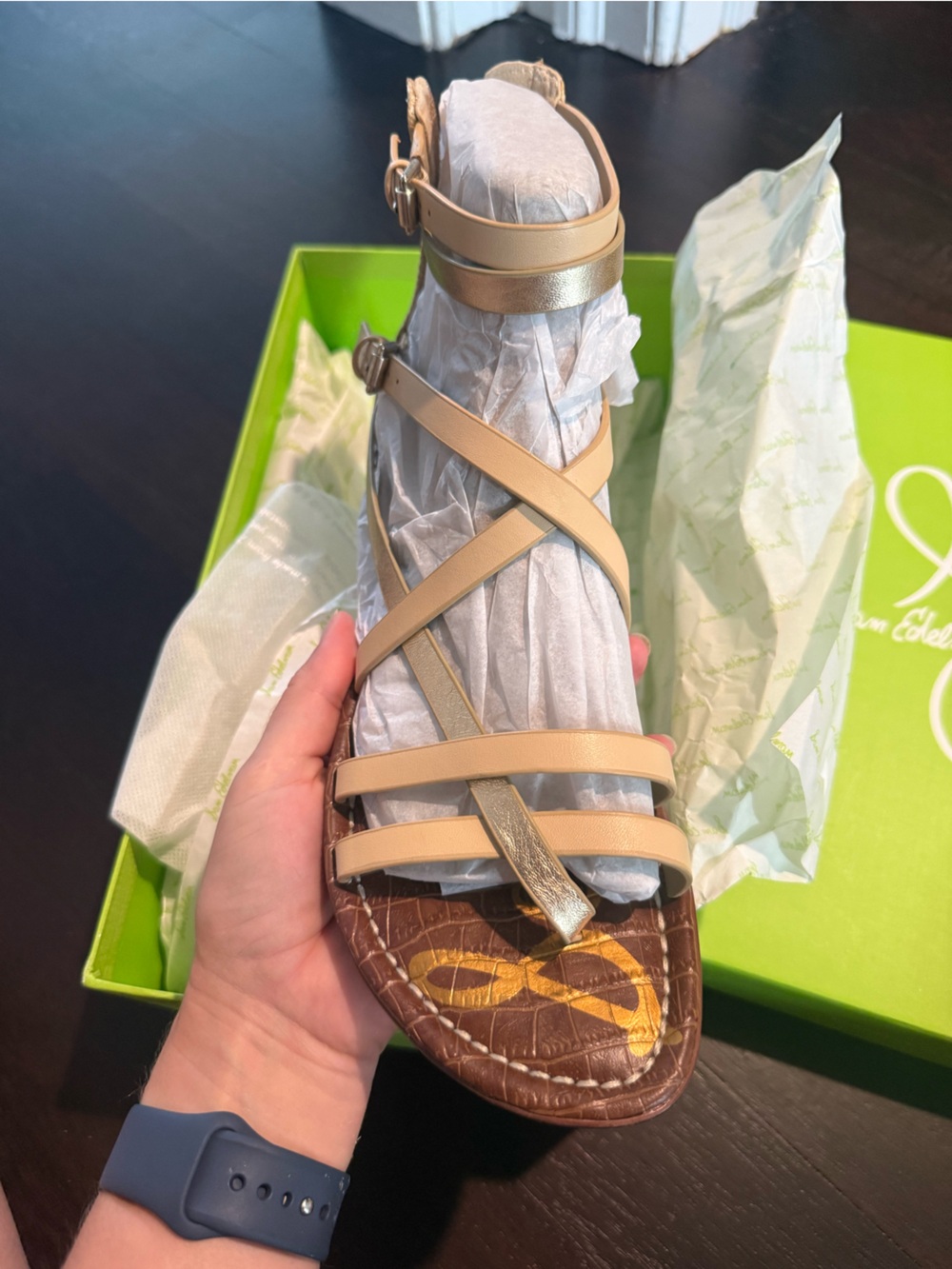 Sam Edelman Nude and Gold Strappy Gladiator Sandal